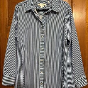 Foxcroft Blue and White Striped Blouse non iron stretch 16W